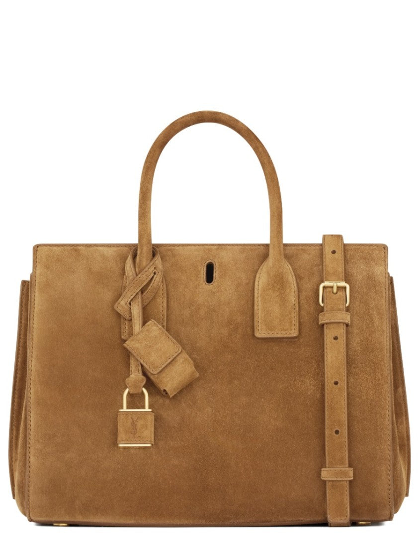 Saint Laurent Structured Small Brown Calf Leather Tote