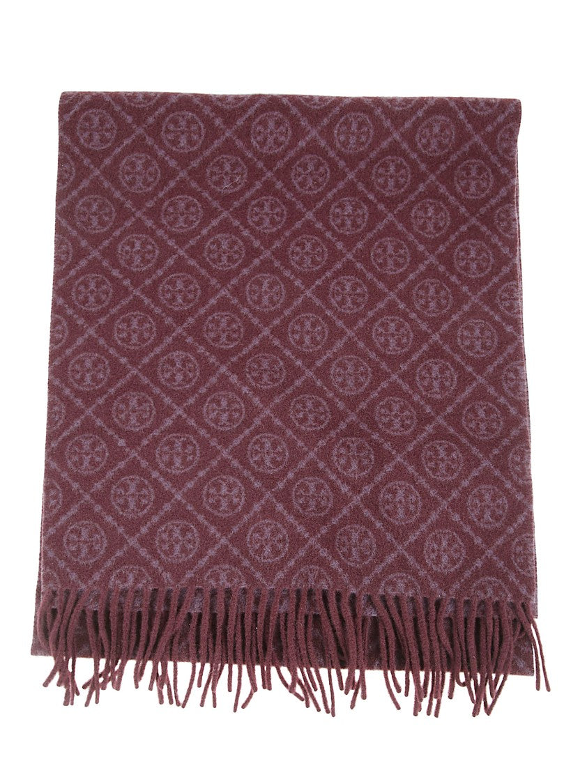 Tory Burch Geometric Pattern Wool-Cashmere Scarf With Fringed Edges