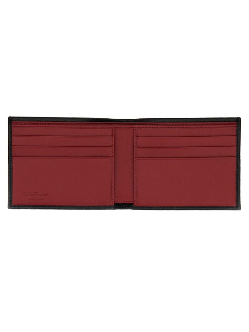 Ferragamo Textured Leather Wallet With Metallic Logo Detail