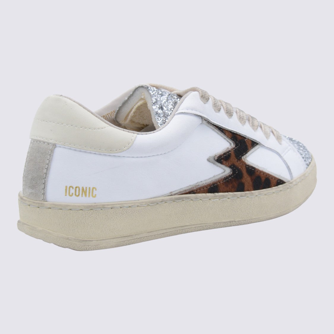 Moaconcept White And Leopard Sneakers From Moaconcept Featuring Round Toe, Laces Fastening, Side Leopard Detail, Logo Print And Rubber Sole.
