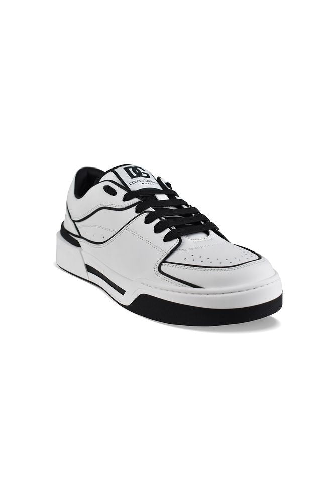 Dolce & Gabbana White Leather Low-Top Sneakers With Black Accents And Logo Patch