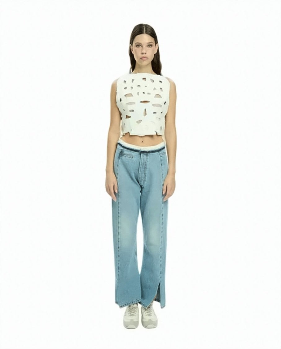 Mlo Structured Cut-Out Sleeveless Flared Top