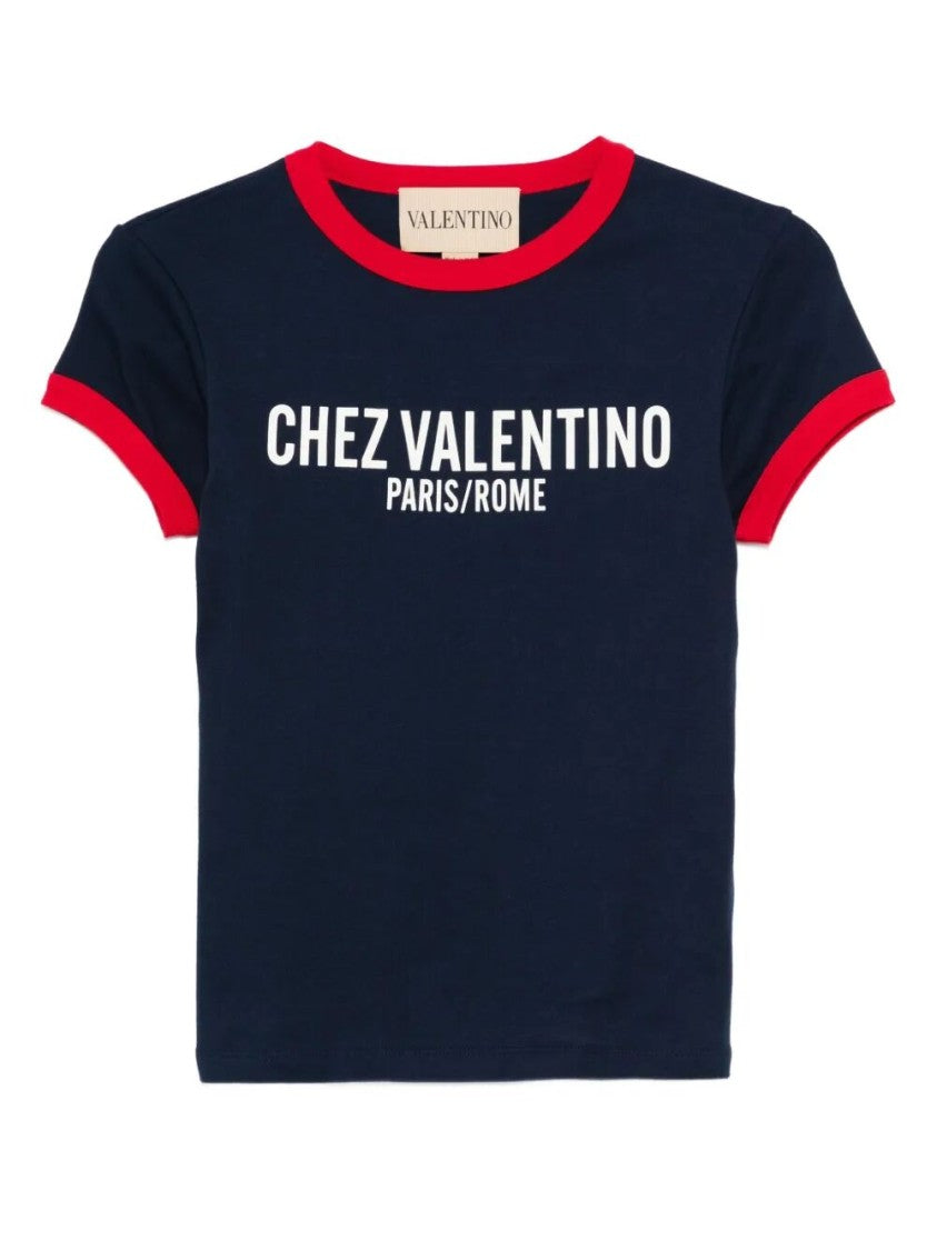 Valentino Fitted T-Shirt With Contrasting Red Trimlettering