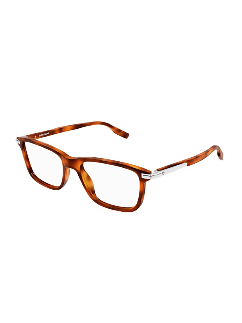 Montblanc Rectangular Brown Acetate Optical Frames With Metallic Accents