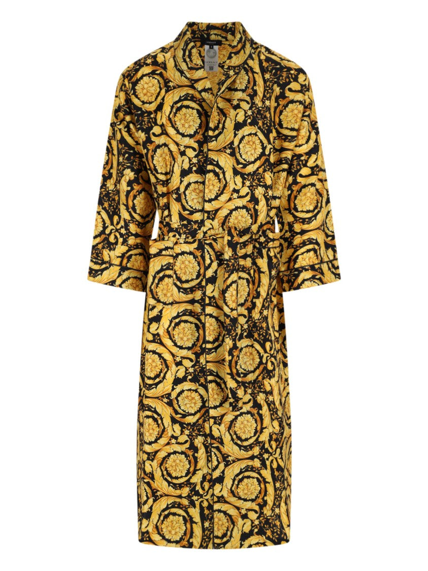 Versace "Barocco" Silk Robe – Black/Yellow