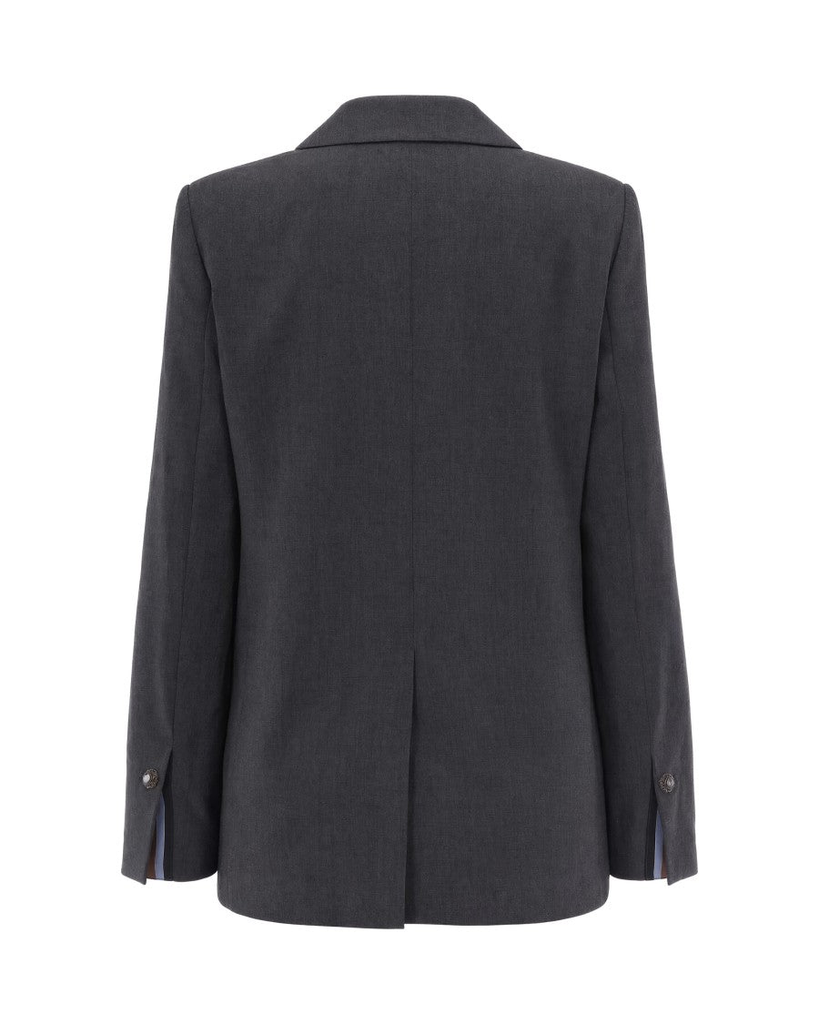 Liu Jo Tailored Grey Single-Breasted Blazer With Lance Lapel And Blue Striped Lining