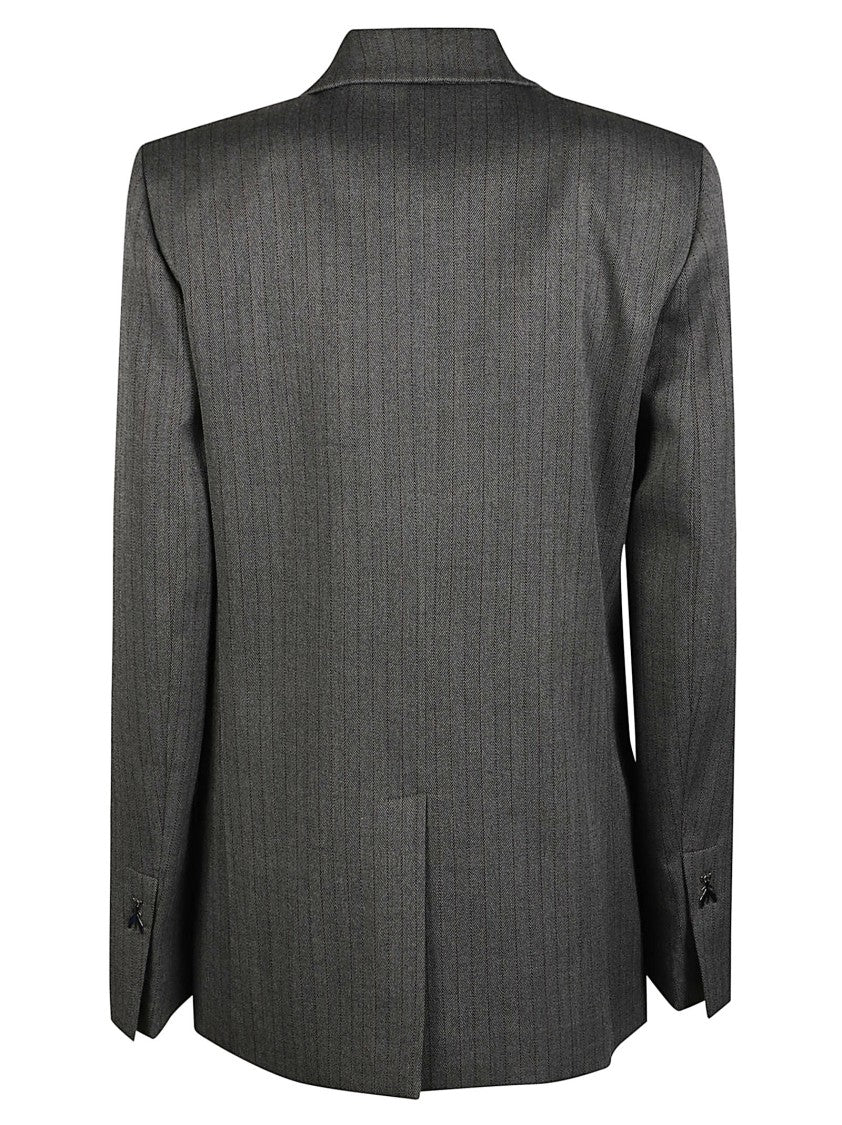 Patrizia Pepe Tailored Grey Double-Breasted Jacket With Notch Lapel And Pinstripe