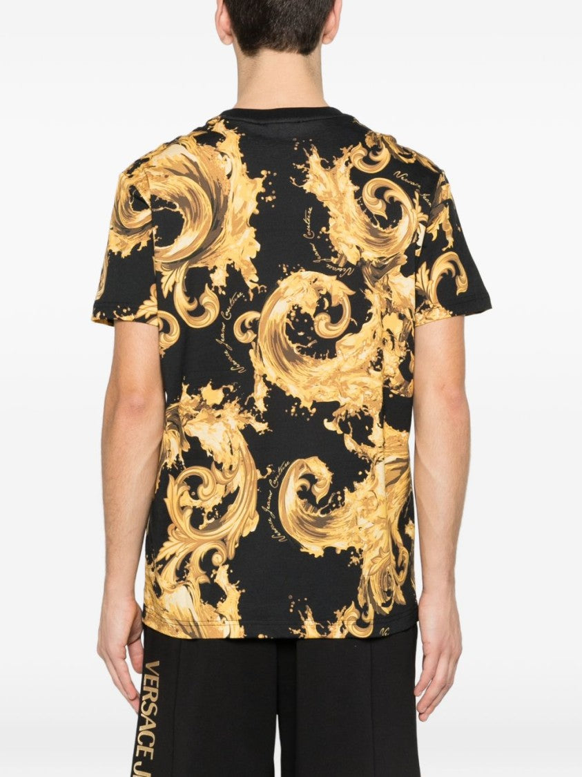 Versace Jeans Couture Baroque-Inspired Black T-Shirt With Gold Print