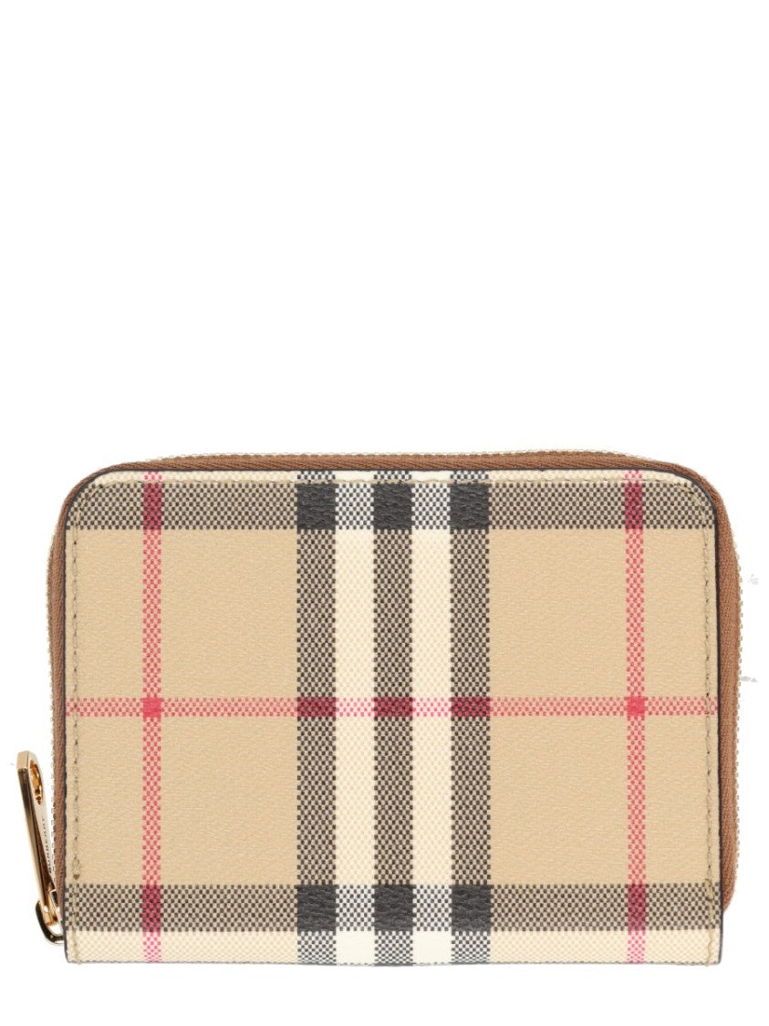 Burberry Check Pattern Zip-Around Cash Wallet