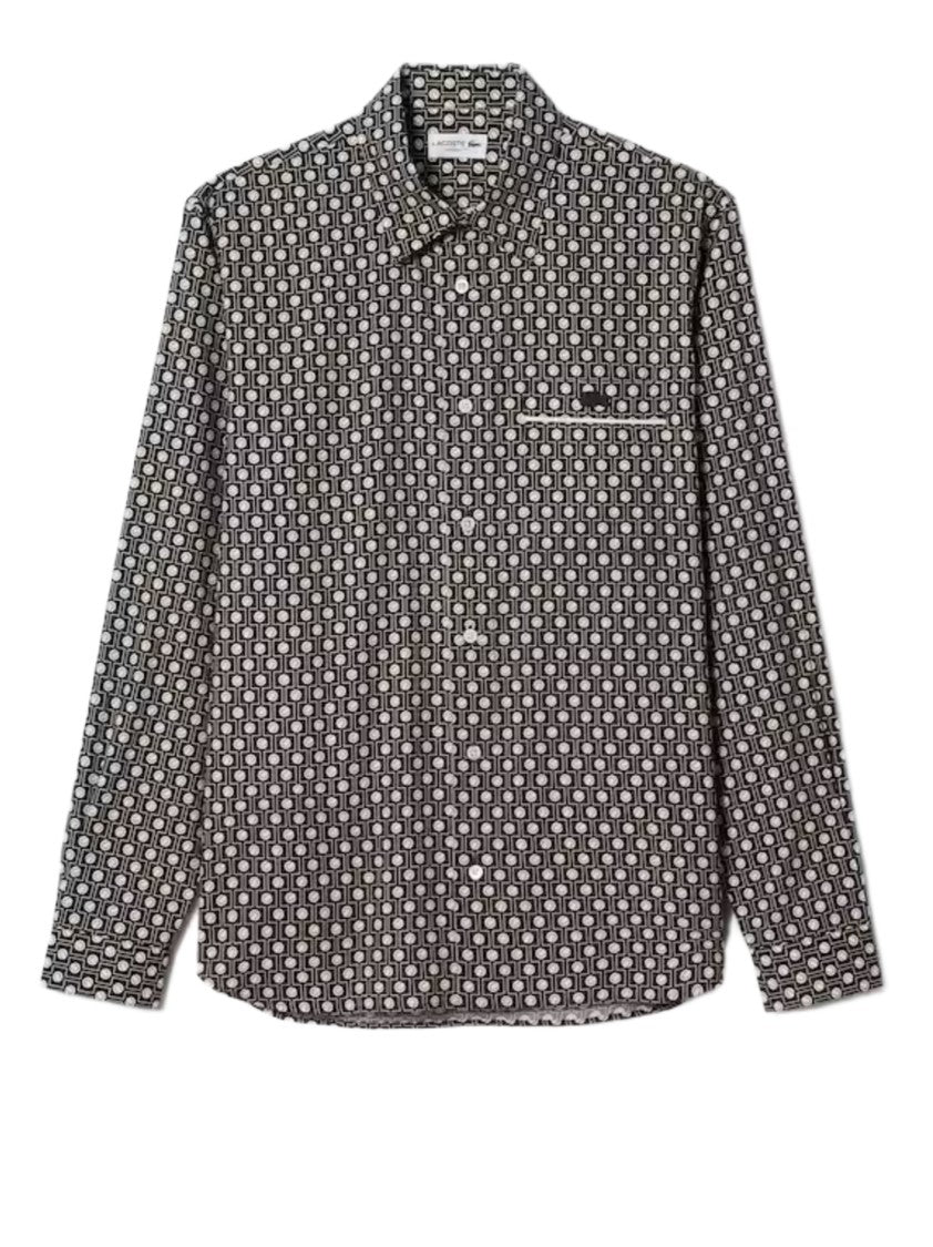 Lacoste Micro-Patterned Long-Sleeve Shirt With Classic Collar And Subtle Trim