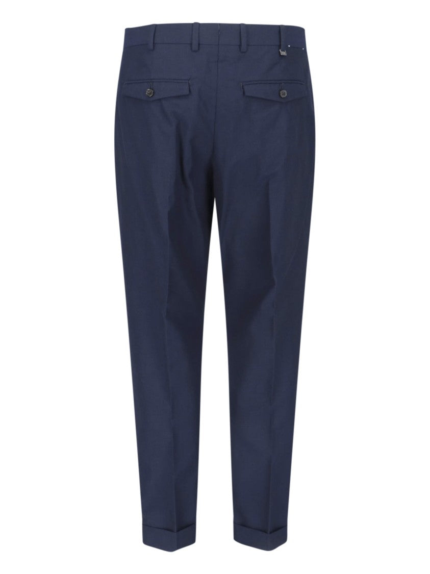 Pt Torino Blue Tailored Pleated Virgin Wool Trousers