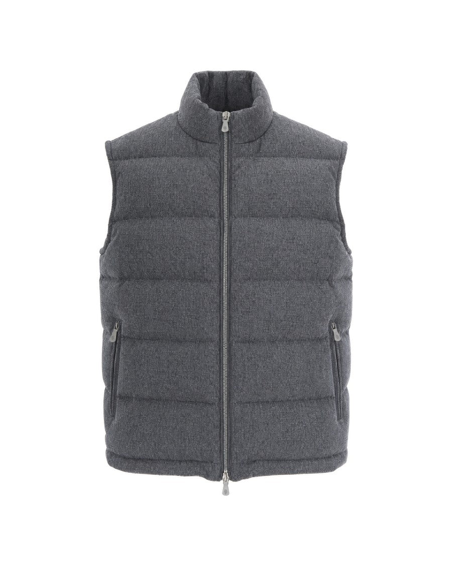 Eleventy Medium Grey Melange Down-Filled Wool-Cashmere Vest