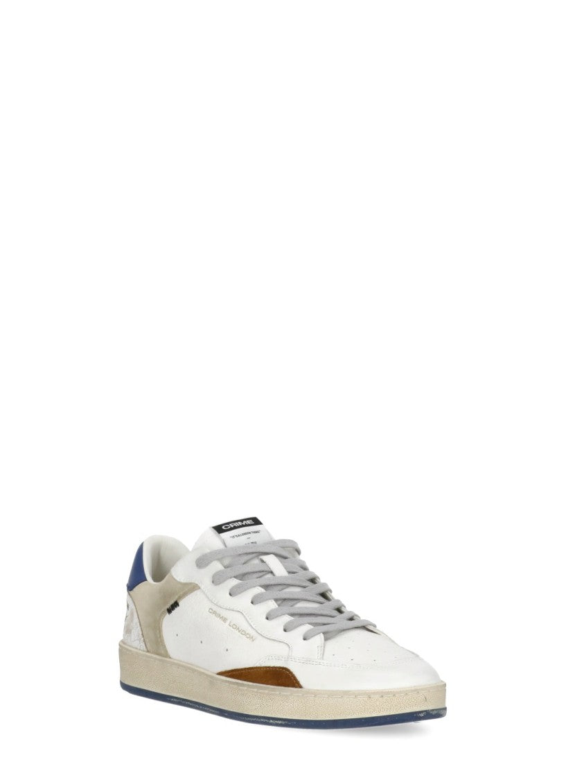 Crime London White Chelsea Used Effect Leather Sneakers