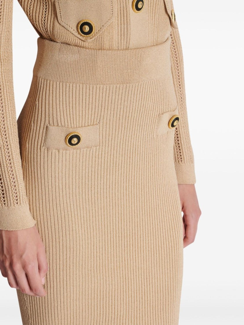 Balmain Stretch-Design Skirt With Decorative Button Detailing