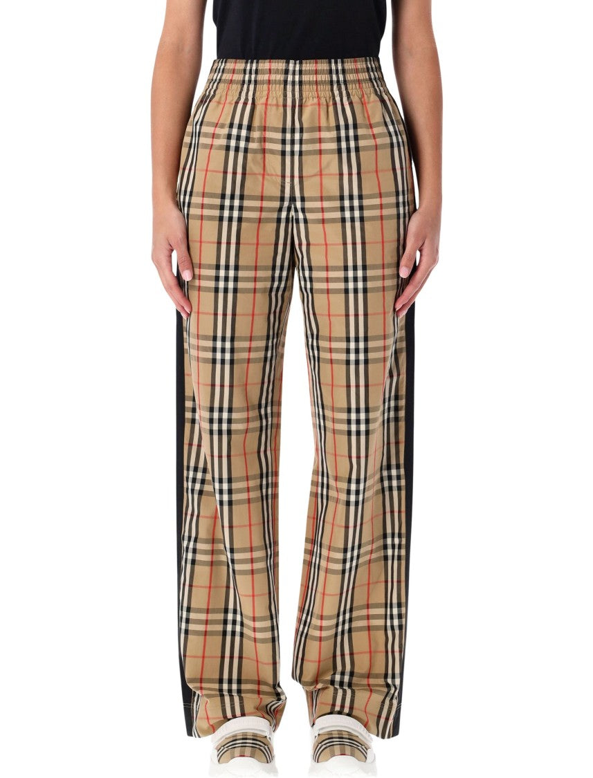 Burberry London Wide-Leg Cotton Check Trousers