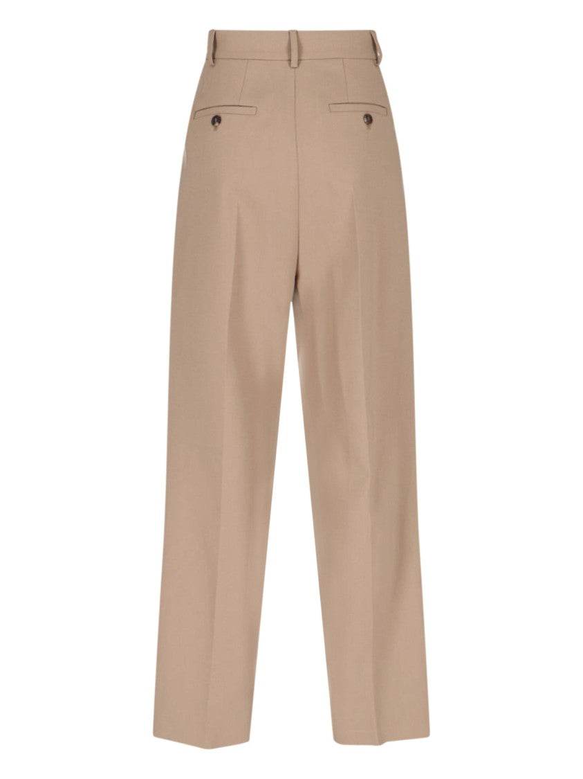 The Frankie Shop Beige Straight-Leg Trousers With Front Pleats And Dual Pockets