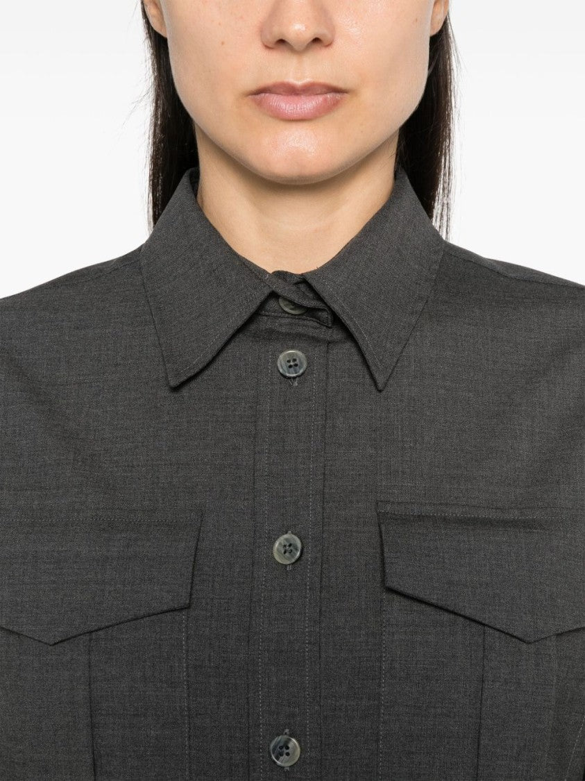 Parosh Structured Anthracite Stretch Wool Shirt