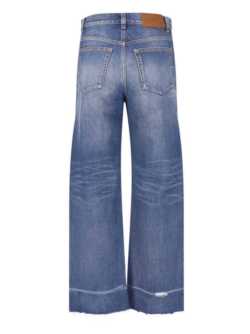 Chloé High-Waisted Wide-Leg Jeans With Frayed Hem And Subtle Whiskering