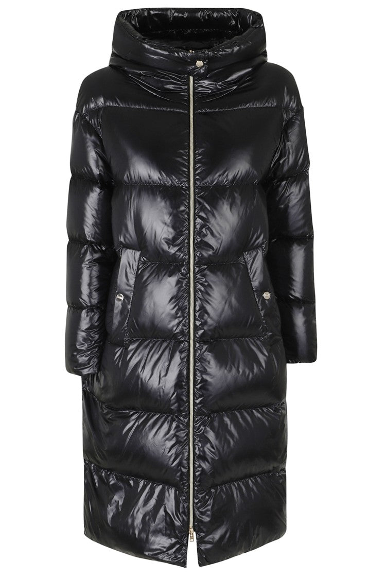 Herno Black Crew Neck Gold Buttons Hooded Polyamide Down Jacket