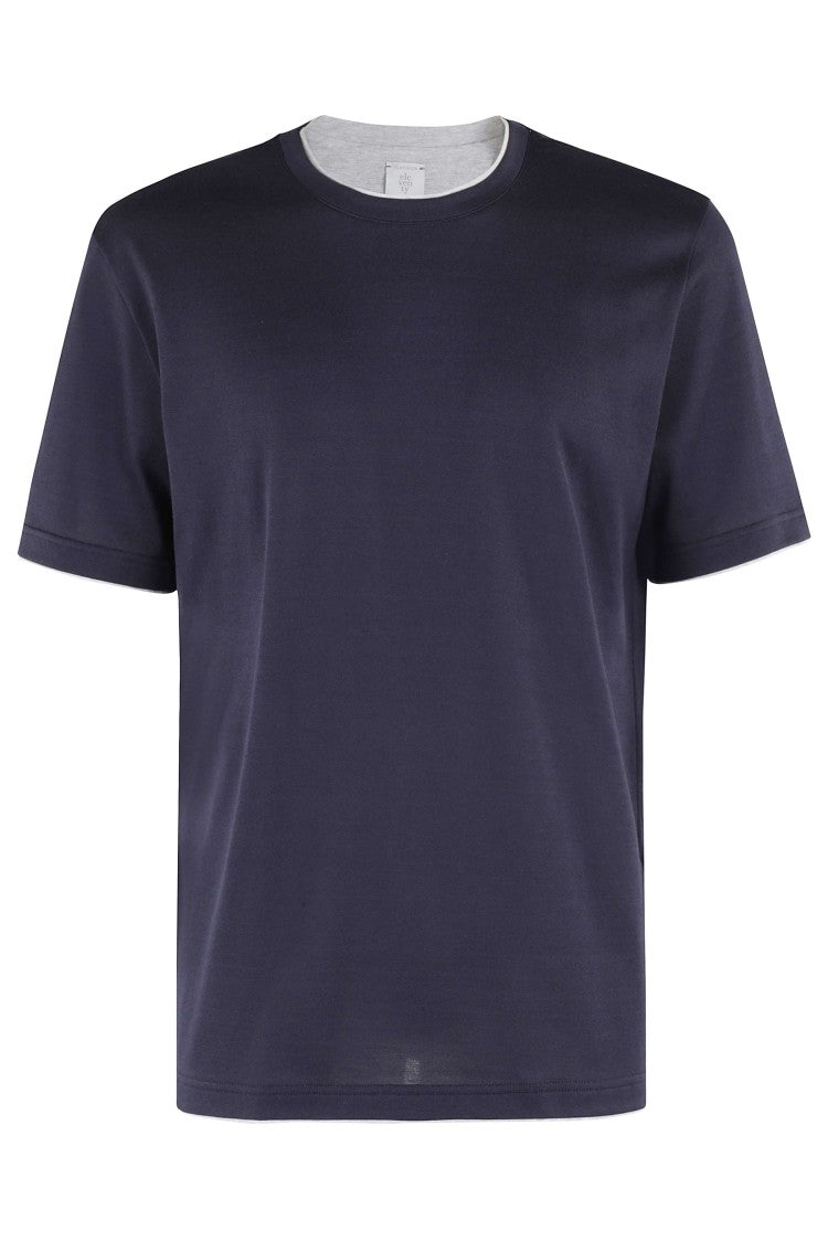 Eleventy Blue Layered Crewneck Cotton T-Shirt