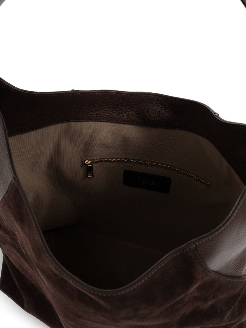 Furla Slouchy Leather Shoulder Bag With Gold Accents
