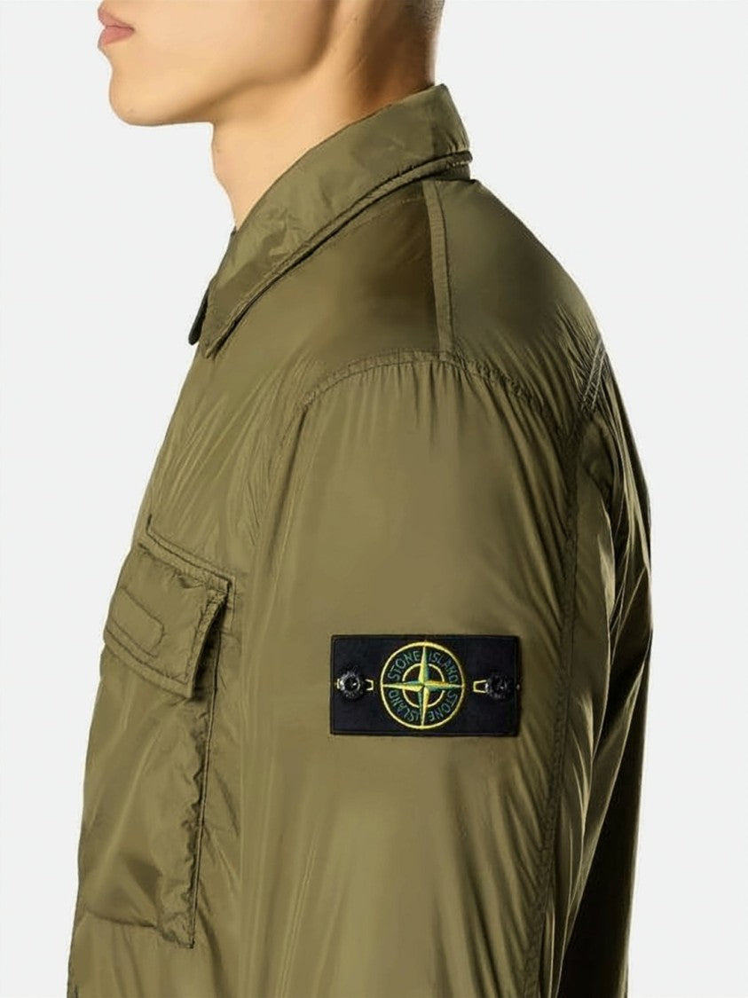 Stone Island Crinkled Texture Padded Overshirt With Signature Patch