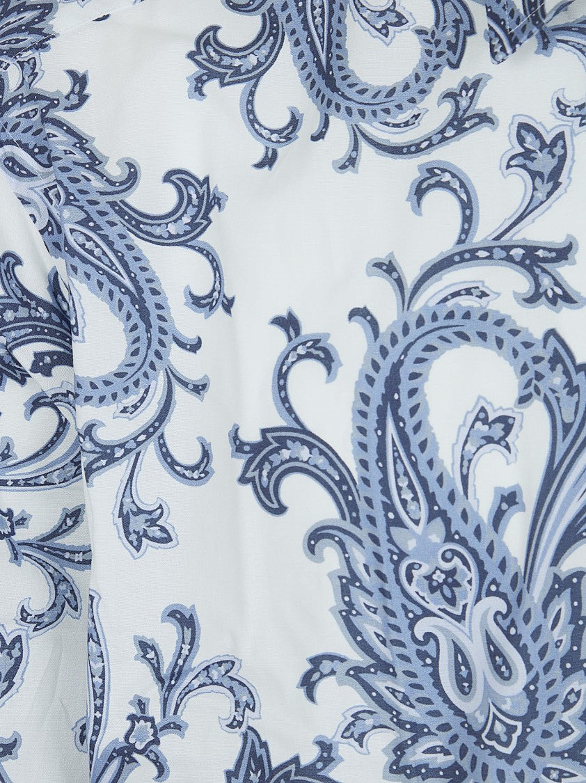 Etro Stretch Cotton Shirt With Paisley Motif And Floral Accents