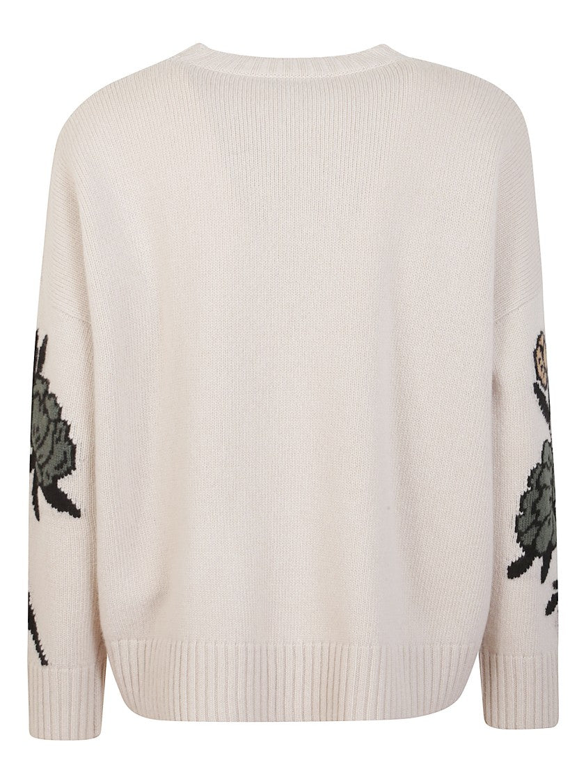 Max Mara Ribbed Fit Crewneck Sweater With Iconic Embroidery