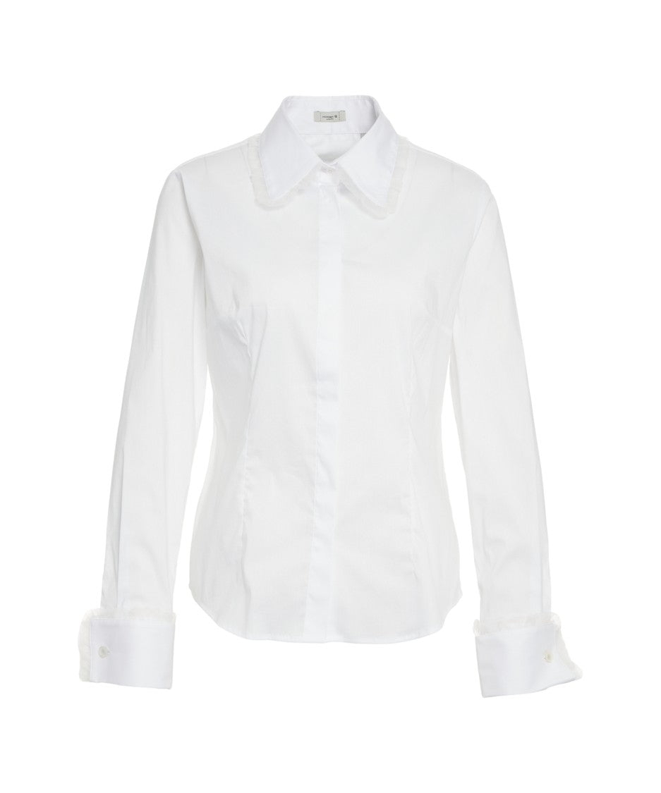 Himon's Tulle-Trimmed Blouse With Classic Collar And Tailored Fit