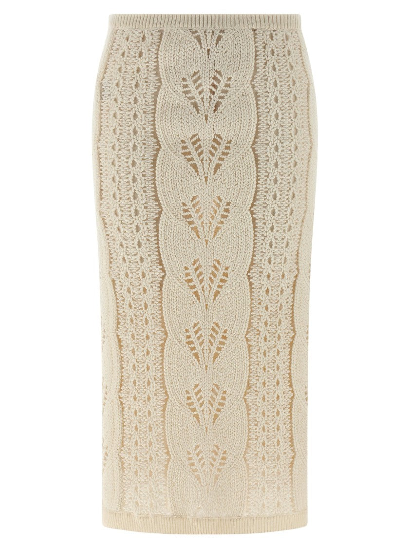 Ermanno Scervino Longuette Tricot Wool Skirt With Tulle Lining