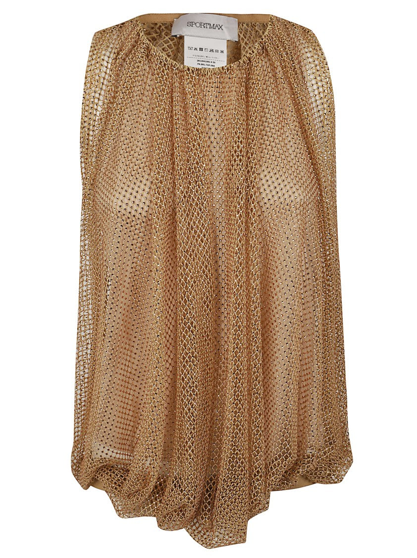 Max Mara Crystal-Embellished Mesh Top With Jersey Inner Layer