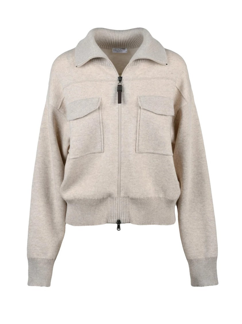 Brunello Cucinelli Beige Wool-Blend Zip Jacket