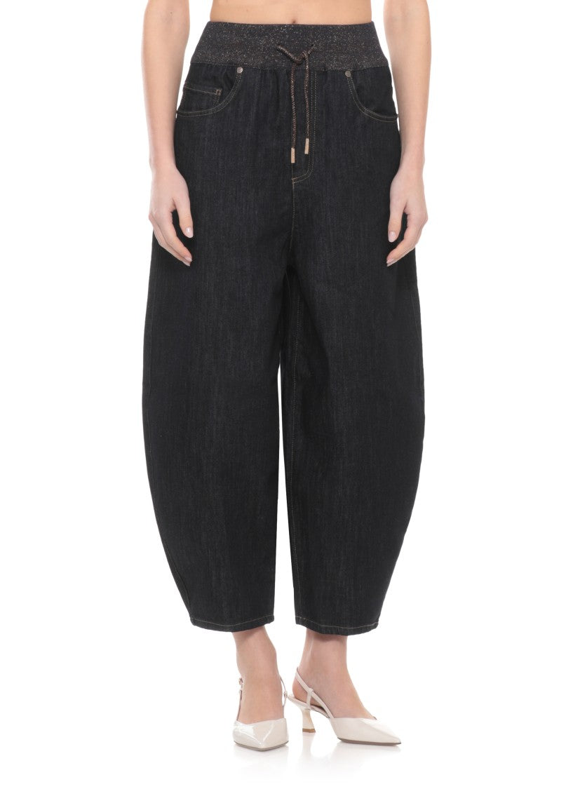 Panicale Blue Cotton Straight-Leg Pants