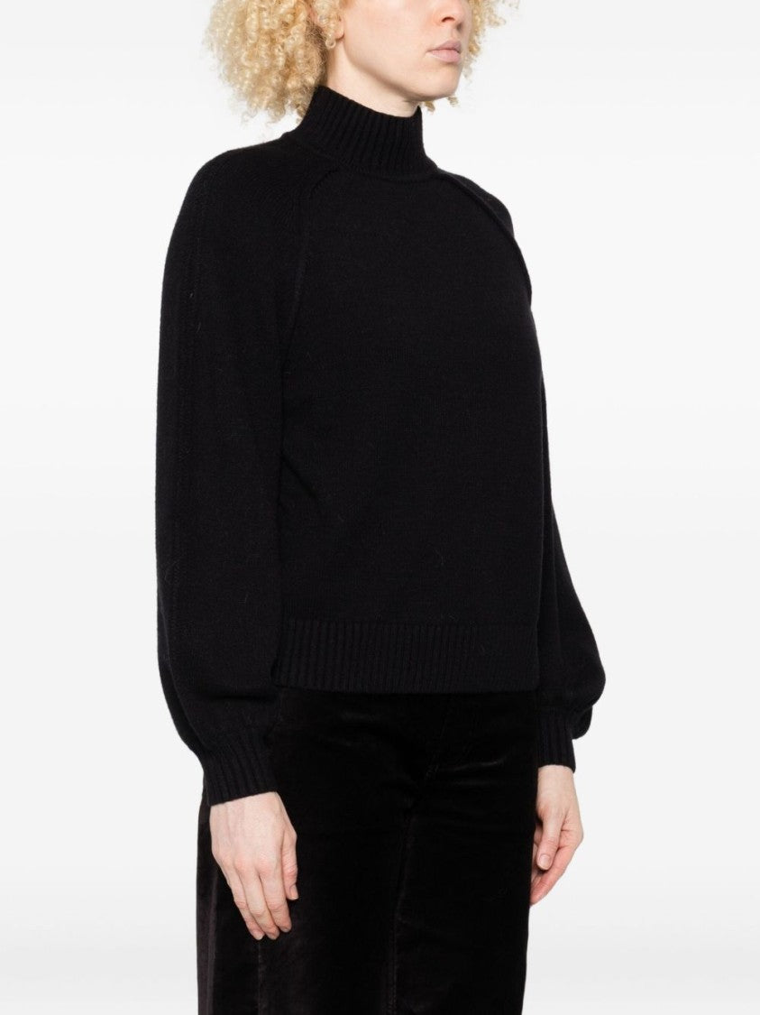 Twinset U&B High Ribbed Neckline Black Sweater With Voluminous Sleeves