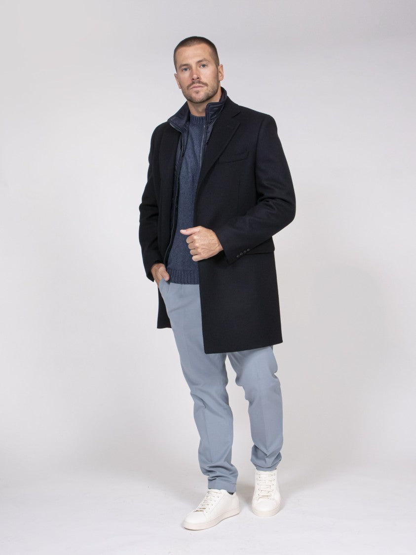 Fay Easy Black Notch Lapel Tailored Overcoat