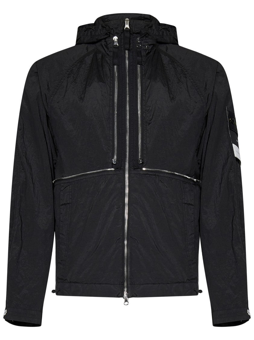 Stone Island Functional Black Coat With Textured Finish