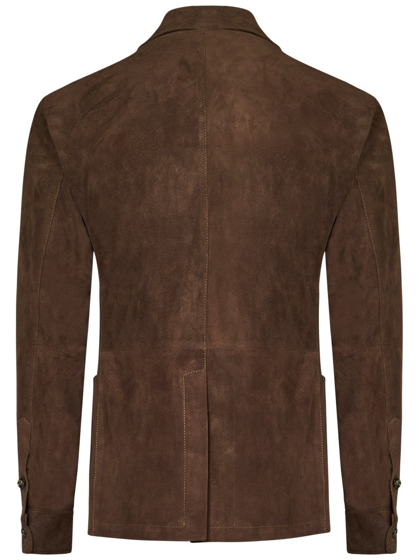 Franzese Collection Double-Breasted Blazer In Brown Pure Canadian Suede