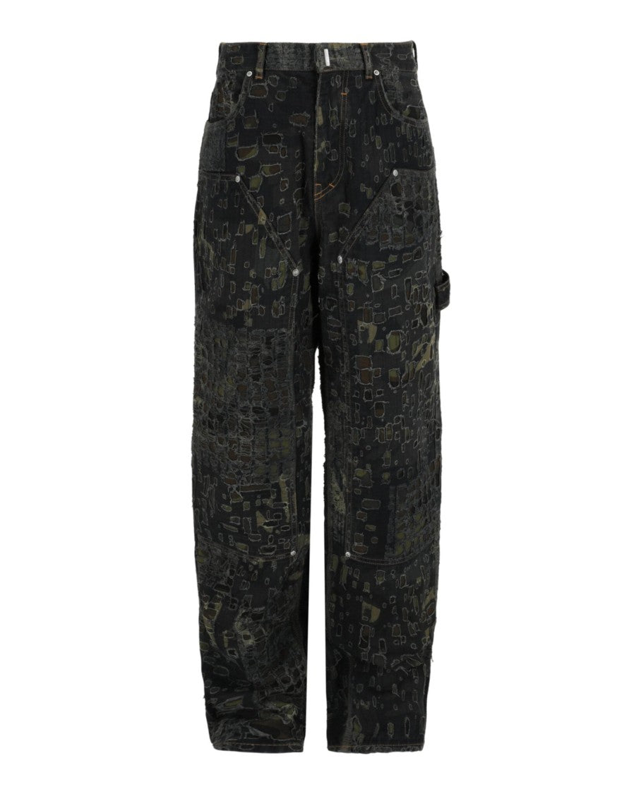 Givenchy Camo-Revealing Destroyed Wide-Leg Givenchy Denim Pants