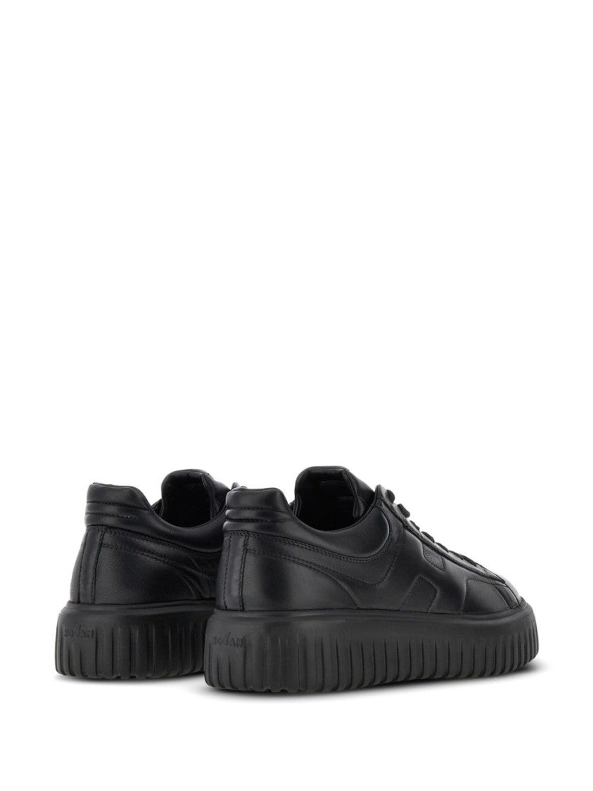 Hogan Black Leather Sneakers With Textured Sole