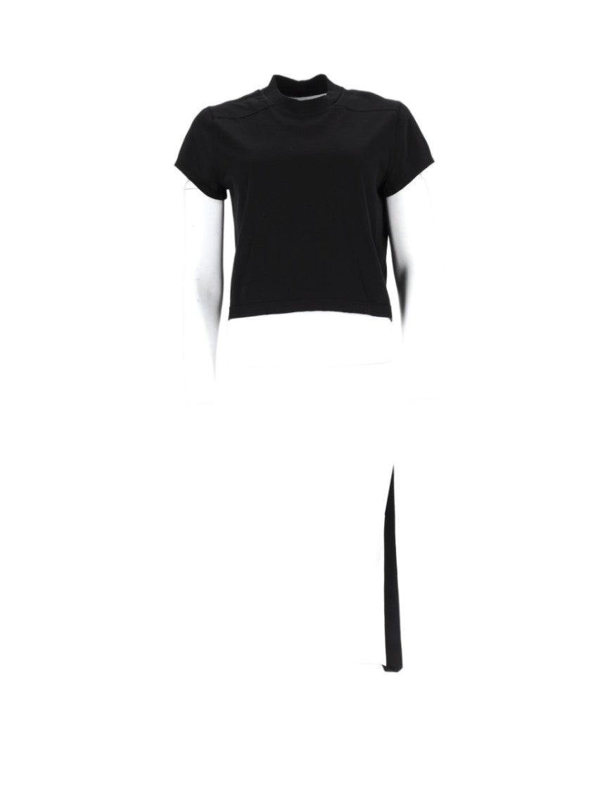 Drkshdw By Rick Owens Cropped Asymmetrical Black Cotton T-Shirt