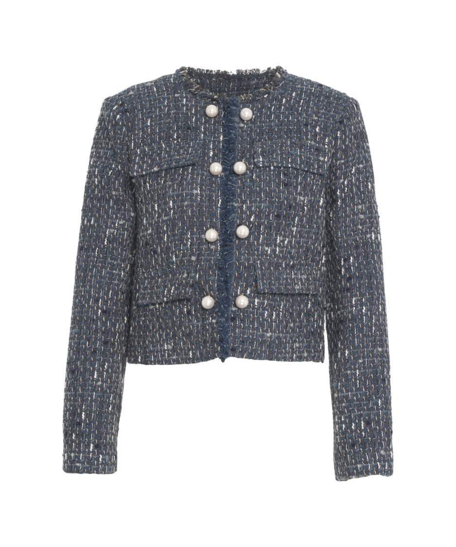 Liu Jo Cropped Bouclé Blazer With Frayed Edges