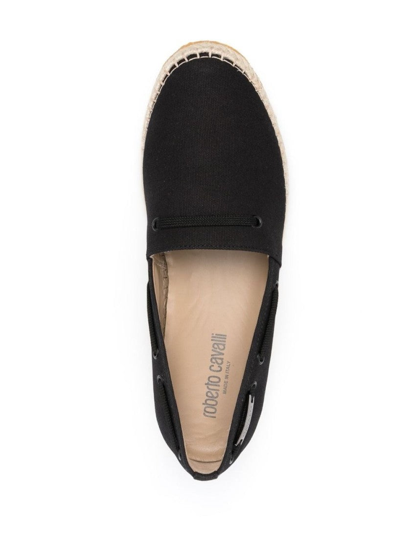 Roberto Cavalli Sleek Black Loafers With Woven Jute Sole