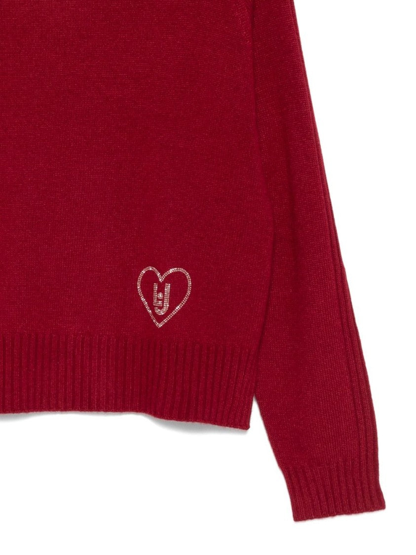 Liu Jo Red Knit Sweater With Heart Emblem Detail