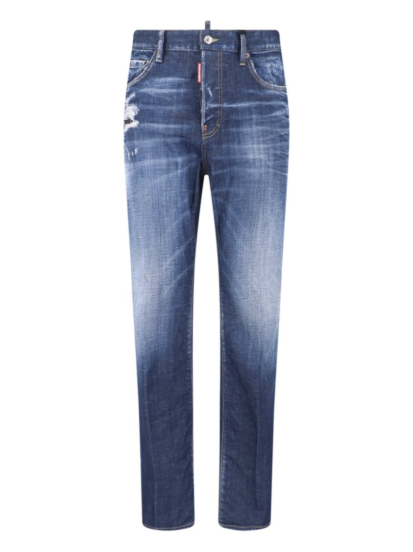 Dsquared2 Blue Medium-Rise Slim-Fit Distressed Jeans