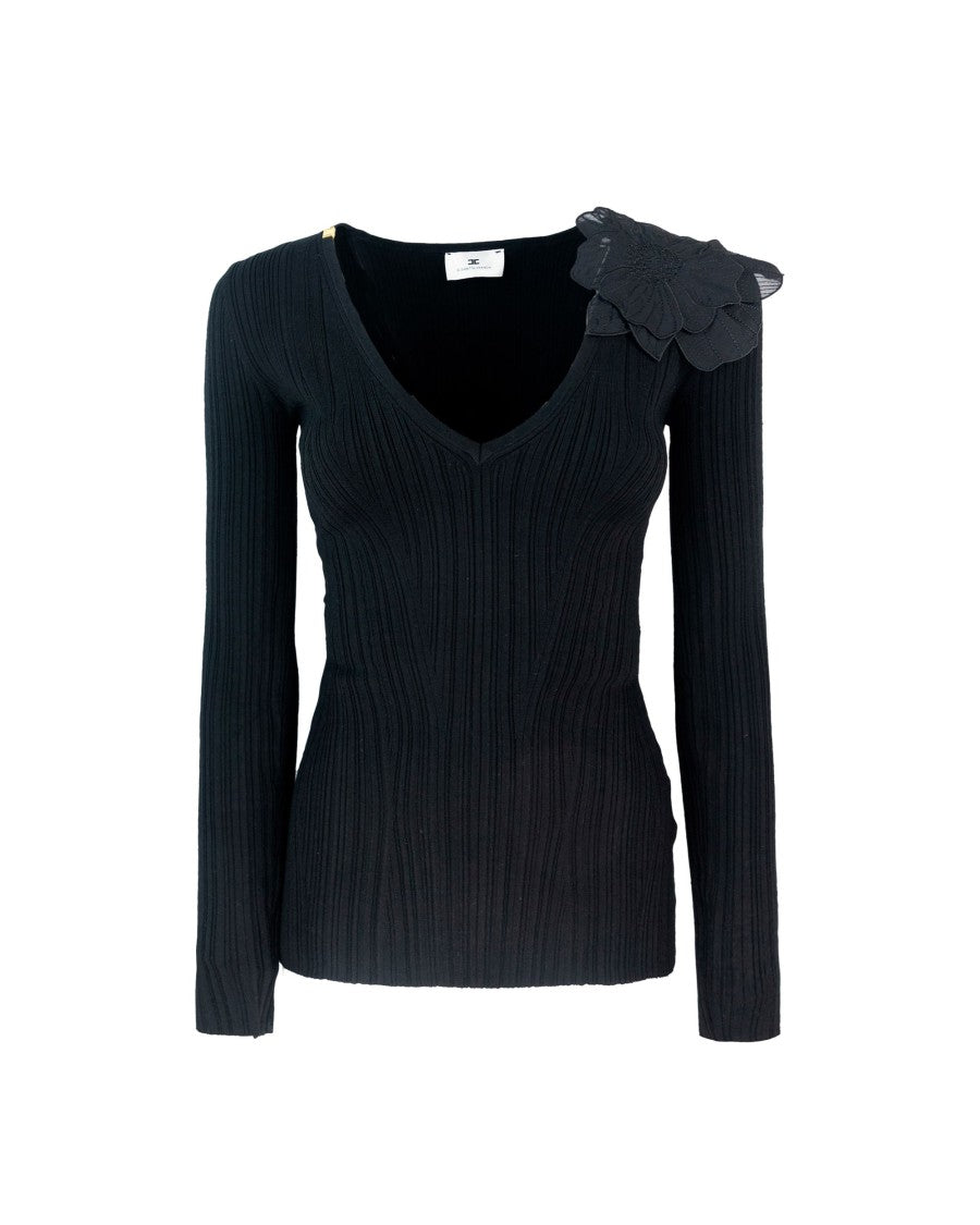 Elisabetta Franchi Ribbed Knit Top With Floral Detail