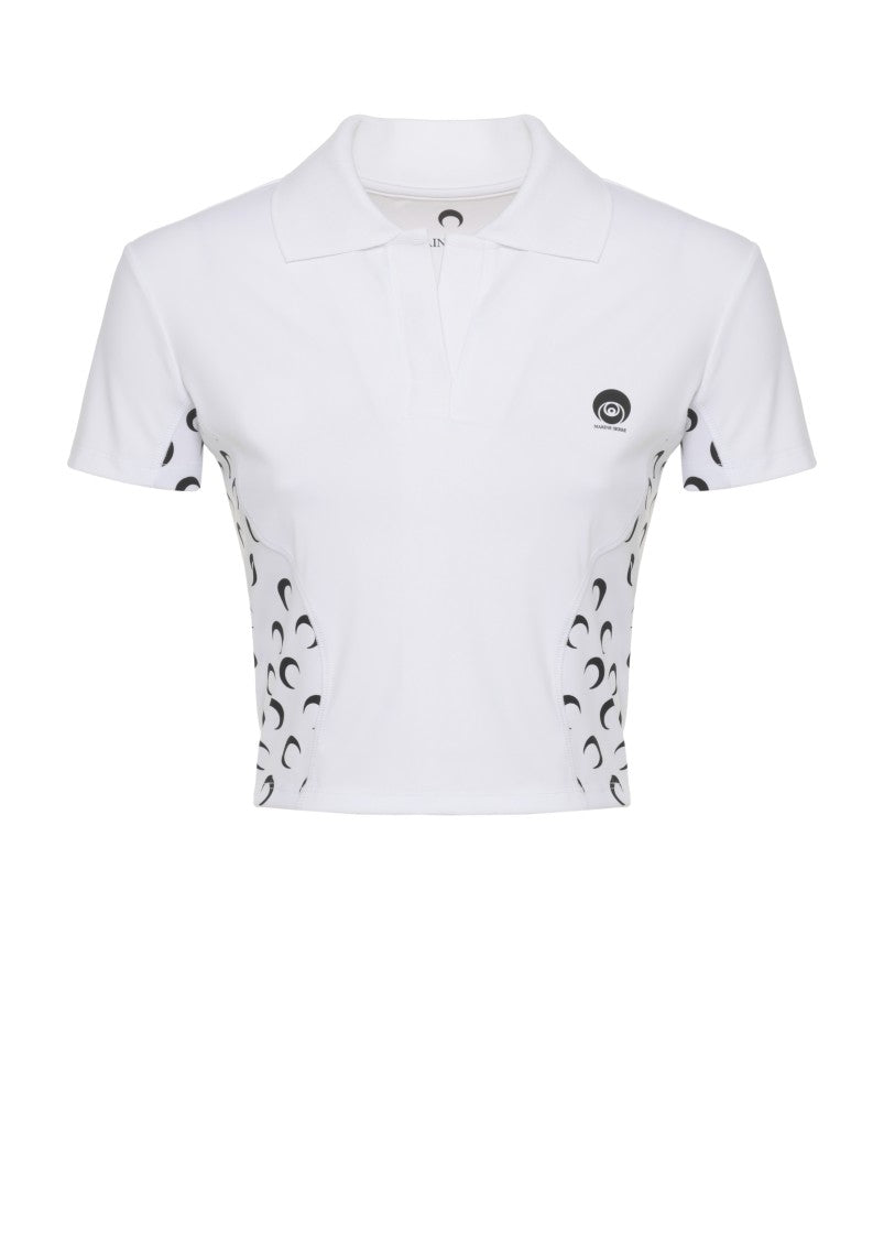 Marine Serre White Moon Pattern Cotton Polo Shirt