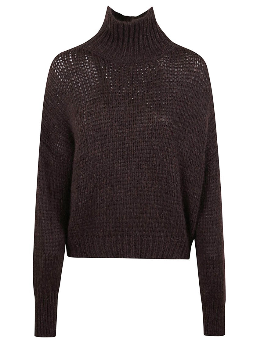 Roberto Collina Boxy-Fit Brown Alpaca Wool Turtleneck Sweater