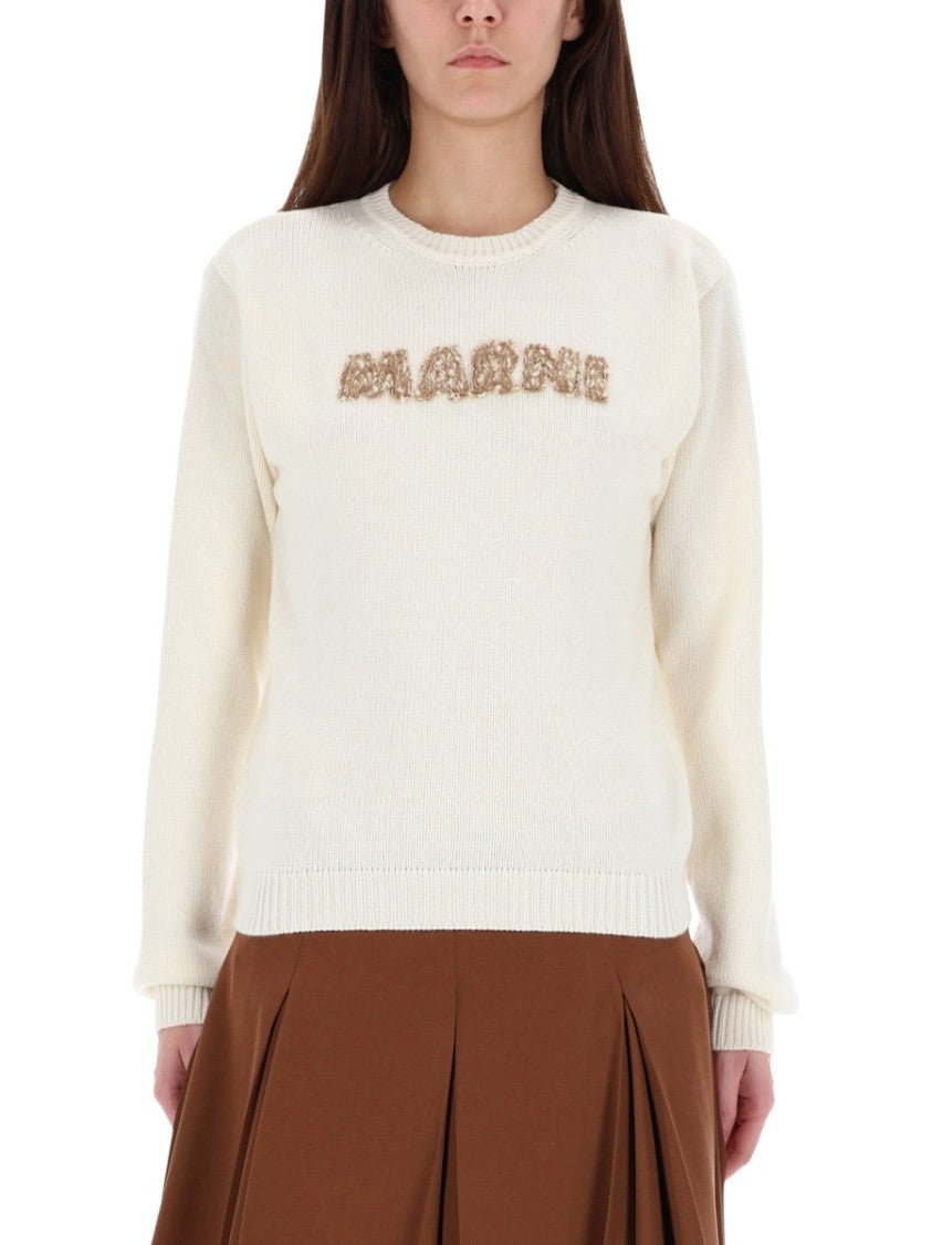 Marni Jersey Sweater With Textured Logo Detail