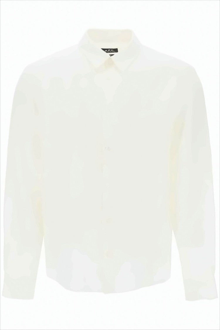 A.P.C. Classic White Long-Sleeve Linen Shirt With Buttoned Cuffs