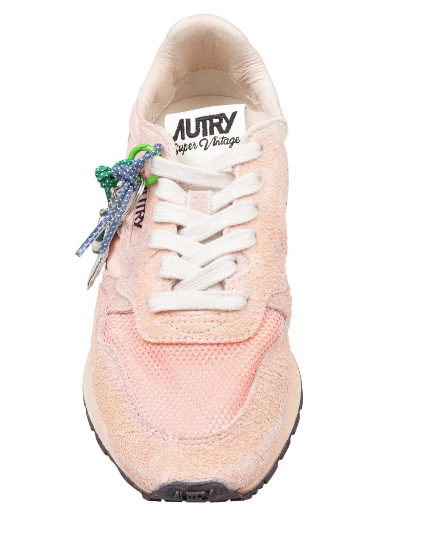 Autry Reelwind Super Vintage Nylon And Suede Sneakers In Pink And White